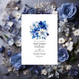 Convite Casamento Floral Galáctico Cobalto e Prata