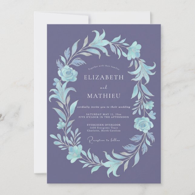 Convite Casamento Floral Gelo Lavanda (Frente)