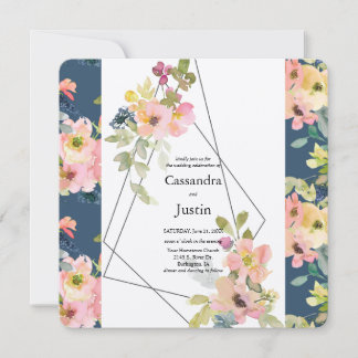 Convite Casamento Floral Geométrico da Moda