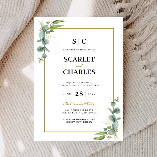 Convite Casamento Floral Geométrico de Eucalipto (Eucalyptus greenery geometric invitation creates a stylish first impression for your wedding.)