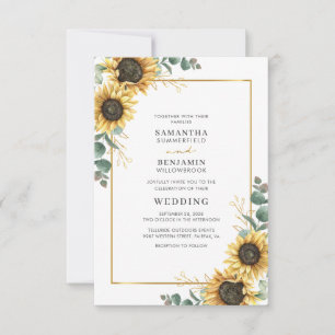 Convite Casamento Floral Geométrico de Girassol Eucalipto