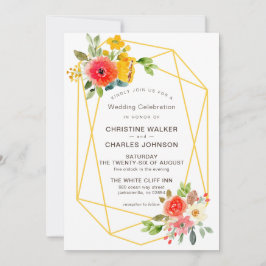 Convite Casamento Floral Geométrico Dourado Moderno de Pri