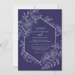 Convite Casamento Floral Geométrico e Roxo Elegante