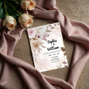 Convite Casamento Floral Geométrico Elegante com Aquarela 
