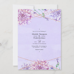 Convite Casamento Floral Geométrico Lavanda e Dourado Rosa