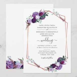 Convite Casamento Floral Geométrico Moderno Verde Roxo