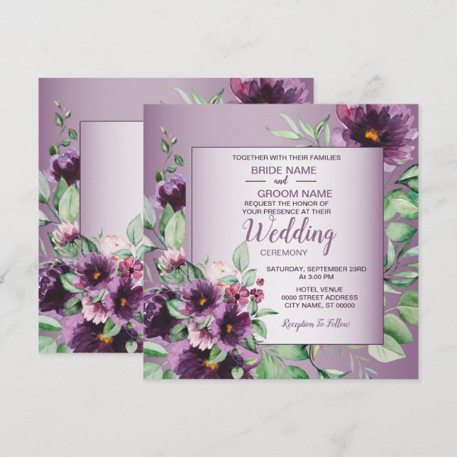Convite Casamento Floral Geométrico Verde com Toque de Beg (Frente/Verso)