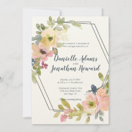 Convite Casamento Floral Geométrico Watercolor