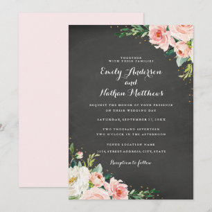 Convite Casamento Floral Giz Quadro Bege Dourado