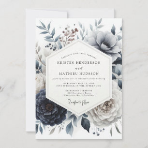 Convite Casamento Floral Glacial Azul Ardesia