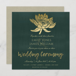 CONVITE CASAMENTO FLORAL GLAMOROSO ESCURO DOURADO VERDE LO