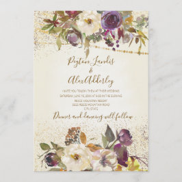 Convite Casamento Floral Glitter Roxo Creme Marfim Elegant
