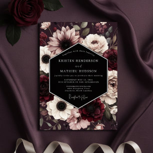 Convite Casamento Floral Gótico Borgonha
