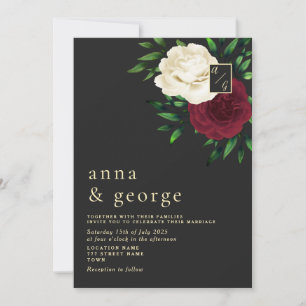 Convite Casamento Floral Gótico Burgundy e Preto