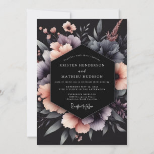 Convite Casamento Floral Gótico Carvão & Blush