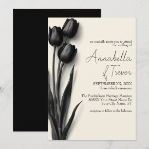 Convite Casamento Floral Gótico de Tulipas Pretas