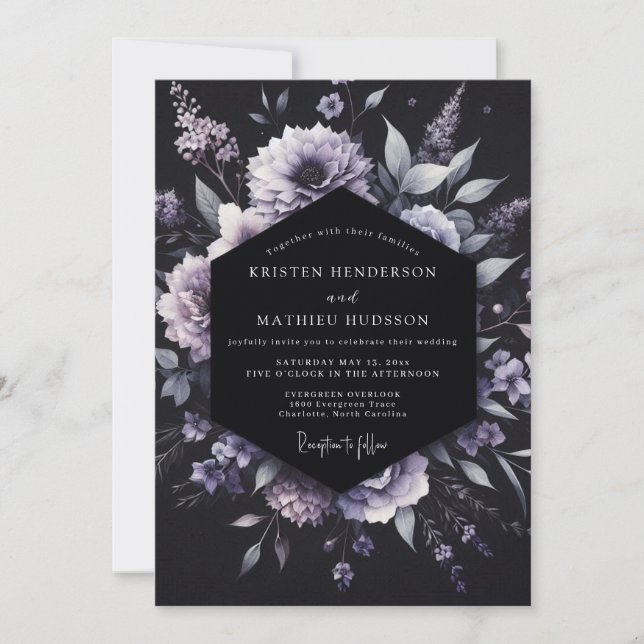 Convite Casamento Floral Gótico Lavanda (Frente)