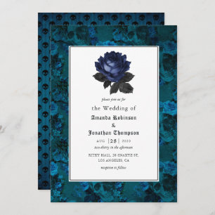 Convite Casamento Floral Gótico Negro e Azul