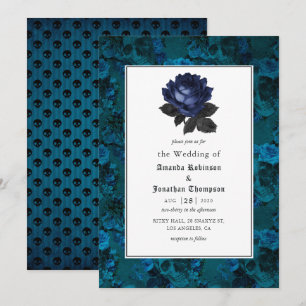 Convite Casamento Floral Gótico Preto e Azul