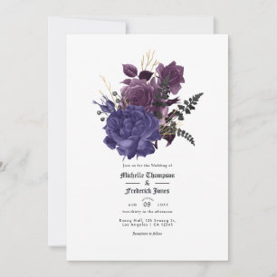 Convite Casamento Floral Gótico Preto Roxo Dourado