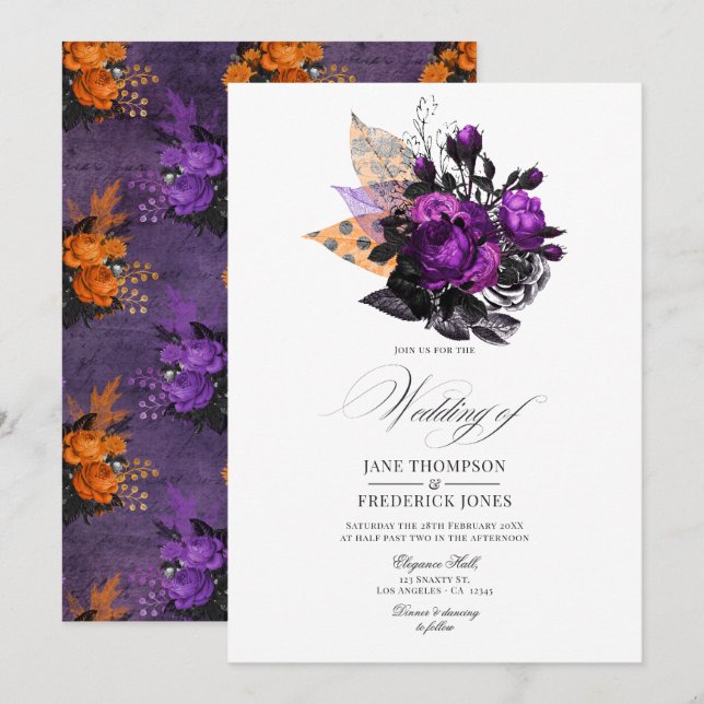 Convite Casamento Floral Gótico Romântico Shabby-Chic (Frente/Verso)
