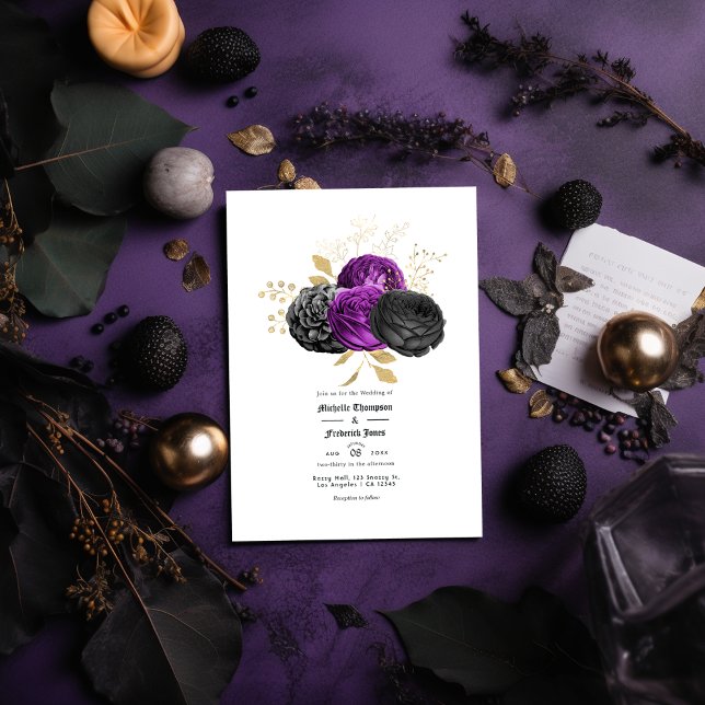 Convite Casamento Floral Gótico Roxo-Preto (Criador carregado)