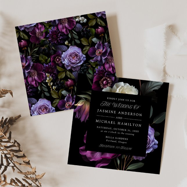 Convite Casamento Floral Gótico Temperamental Quadrado (Criador carregado)