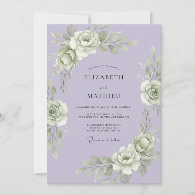 Convite Casamento Floral Gracioso de Lavanda (Frente)