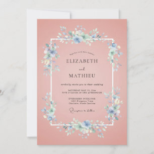 Convite Casamento Floral Gracioso Rosa Empoeirado
