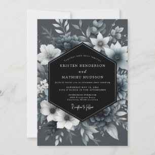 Convite Casamento Floral Grafite Etéreo