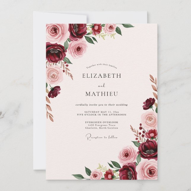 Convite Casamento Floral Grande Borgonha (Frente)