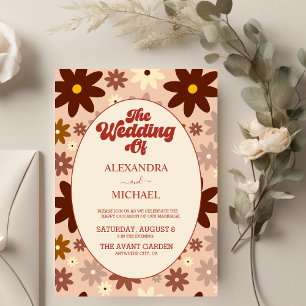 Convite Casamento Floral Groovy Retro dos Anos 70