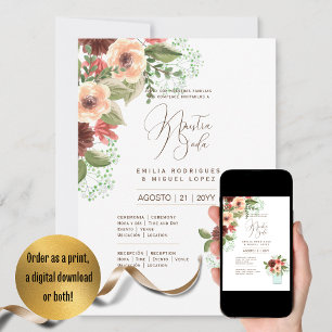 Convite Casamento Floral I da Espanol Invitación de Boda S