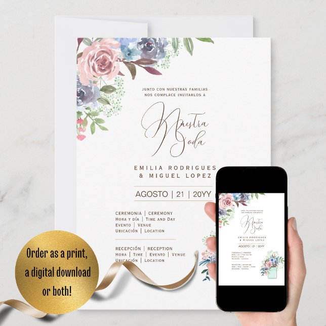 Convite Casamento Floral I da Espanol Invitación de Boda S (Criador carregado)