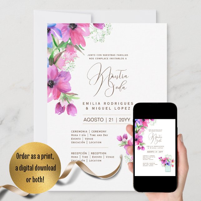 Convite Casamento Floral I da Espanol Invitación de Boda S (Criador carregado)