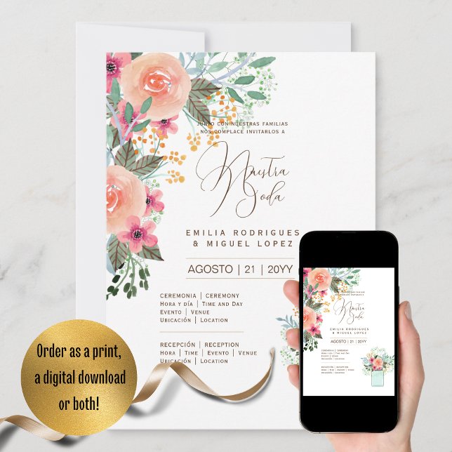 Convite Casamento Floral I da Espanol Invitación de Boda S (Criador carregado)