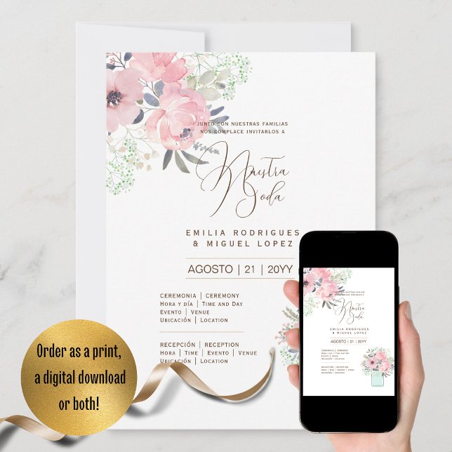 Convite Casamento Floral I da Espanol Invitación de Boda S (Criador carregado)