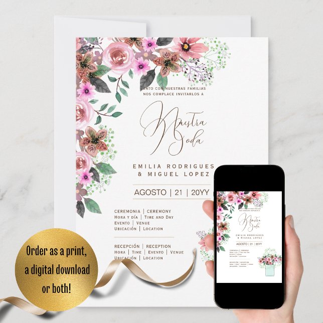 Convite Casamento Floral I da Espanol Invitación de Boda S (Criador carregado)