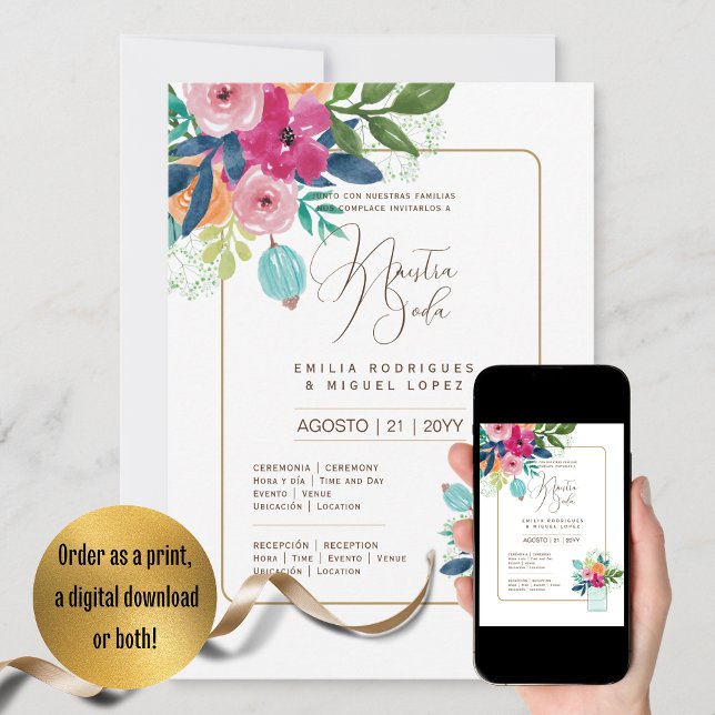 Convite Casamento Floral I da Espanol Invitación de Boda S (Criador carregado)