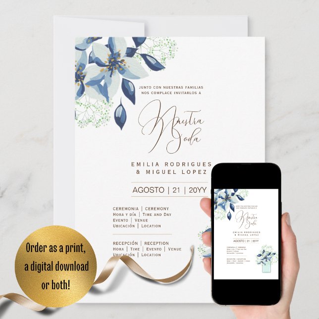 Convite Casamento Floral I da Espanol Invitación de Boda S (Criador carregado)