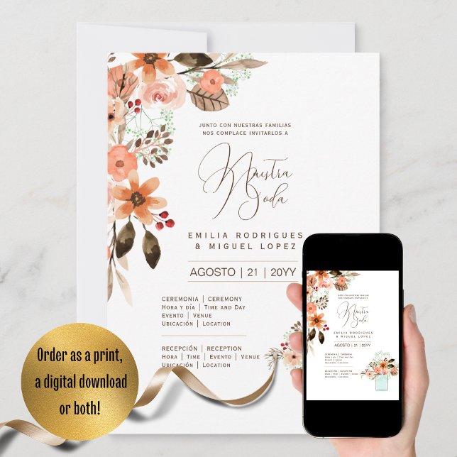 Convite Casamento Floral I da Espanol Invitación de Boda S (Criador carregado)