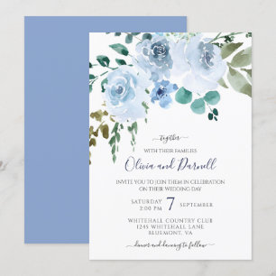 Convite Casamento Floral I De Cor Azul-Claro