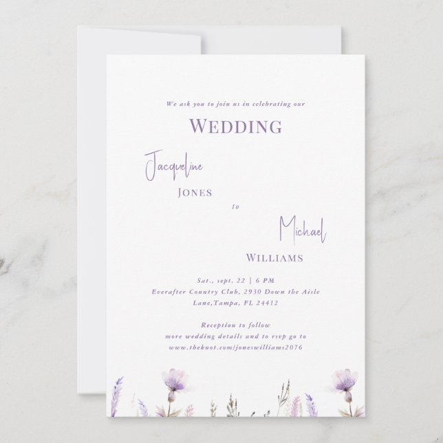 Convite Casamento Floral II Simples Lavanda (Frente)