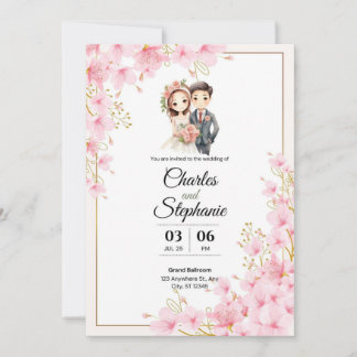 Convite Casamento Floral Ilustrativo Elegante