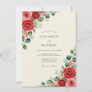 Convite Casamento Floral Ilustre Vermelho