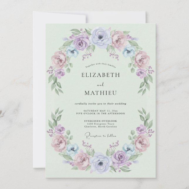 Convite Casamento Floral Imaculado em Verde Menta (Frente)