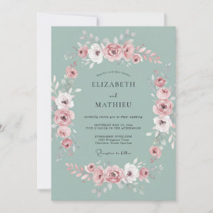 Convite Casamento Floral Impressionante em Verde Sage