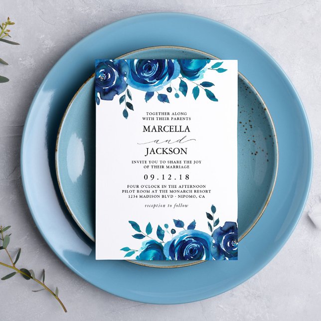 Convite Casamento Floral Índigo (Criador carregado)