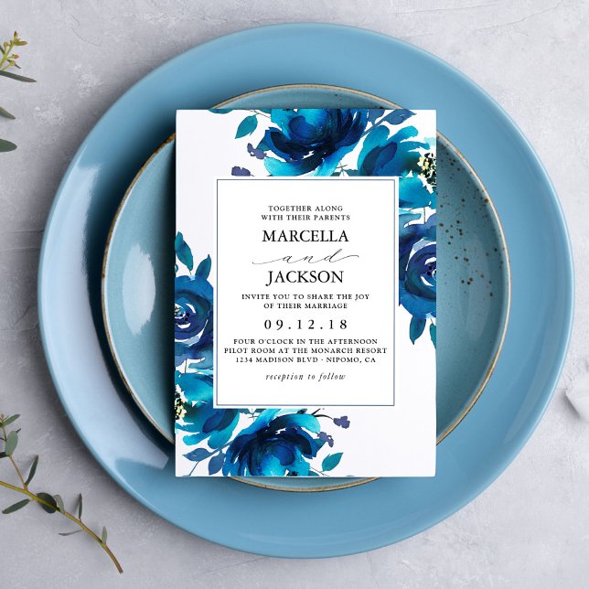 Convite Casamento Floral Índigo (Criador carregado)