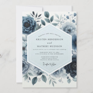 Convite Casamento Floral Índigo Mal-humorado